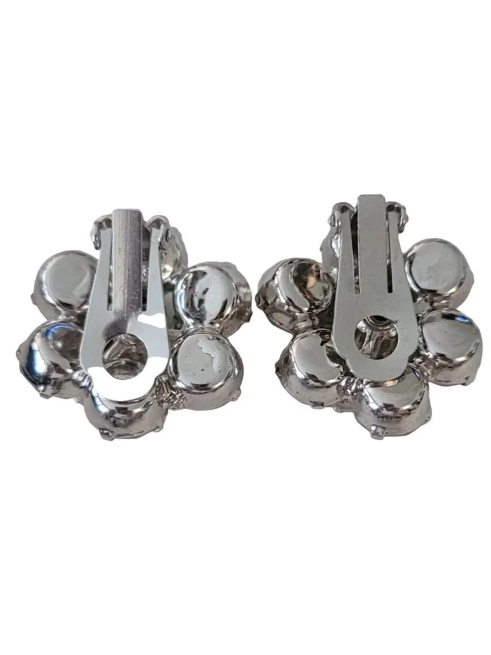 Juliana Silver Tone Clear Rhinestone Cluster Clip On Earrings E841